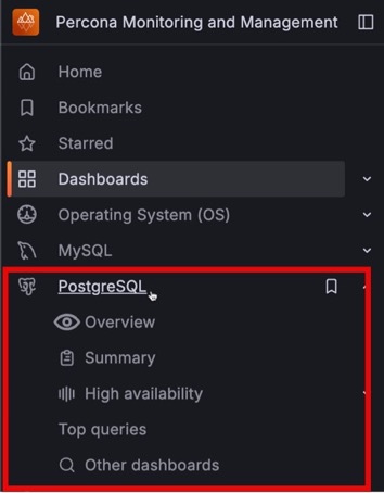 PMM PostgreSQL Menu